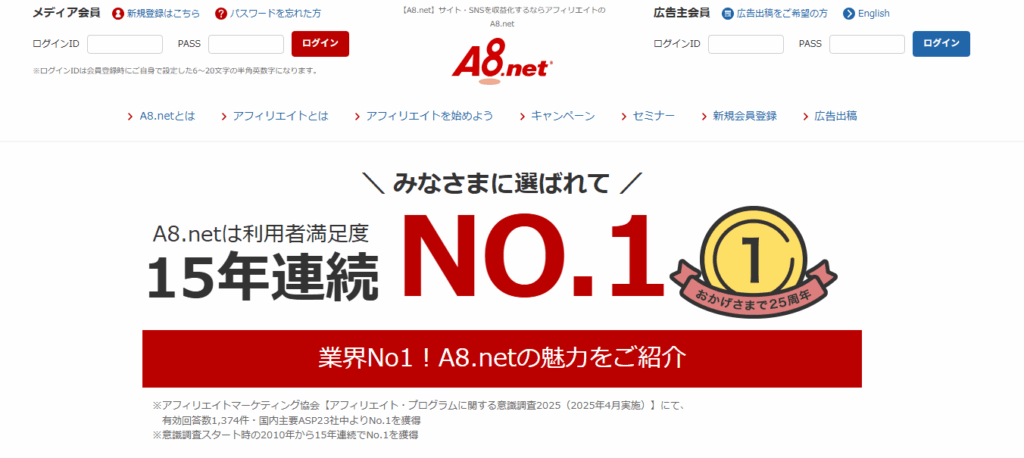 アフィリエイトを始めるならA8.netがオススメ