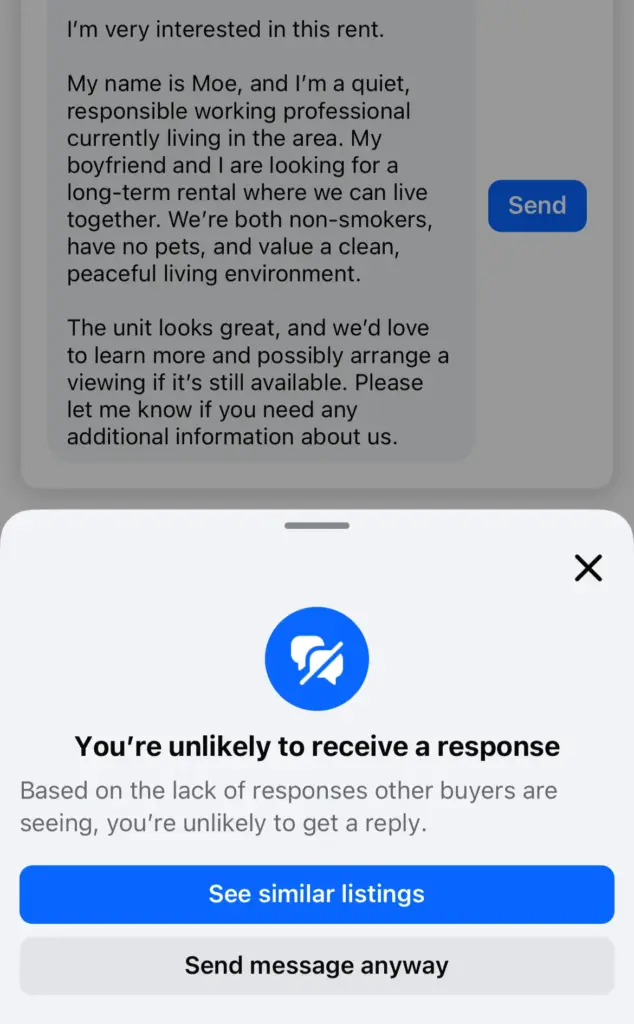 Facebookマーケットプレイスで家を探す方法メッセージ