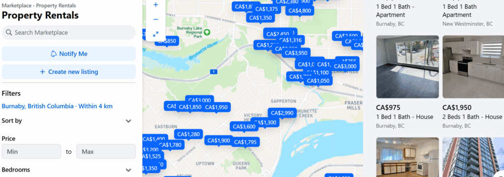 Facebookマーケットプレイスで家を探す方法